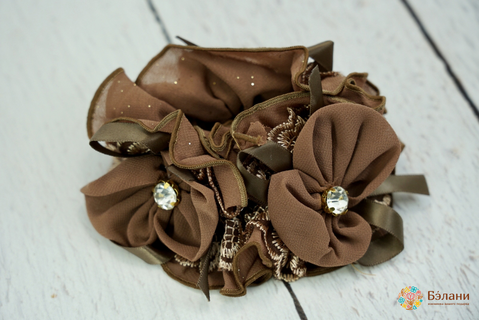 Трикотажна гумка з гіпюром "Квітка з каменем" об'ємна | 2