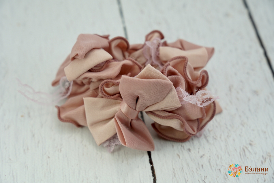 Гумка трикотажна "Бант з мереживом" об'ємна | 2