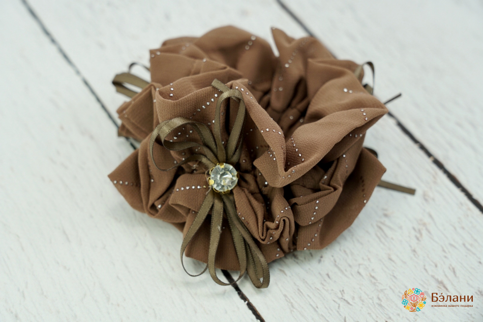 Шифонова гумка "Бант зі стразами" об'ємна | 2