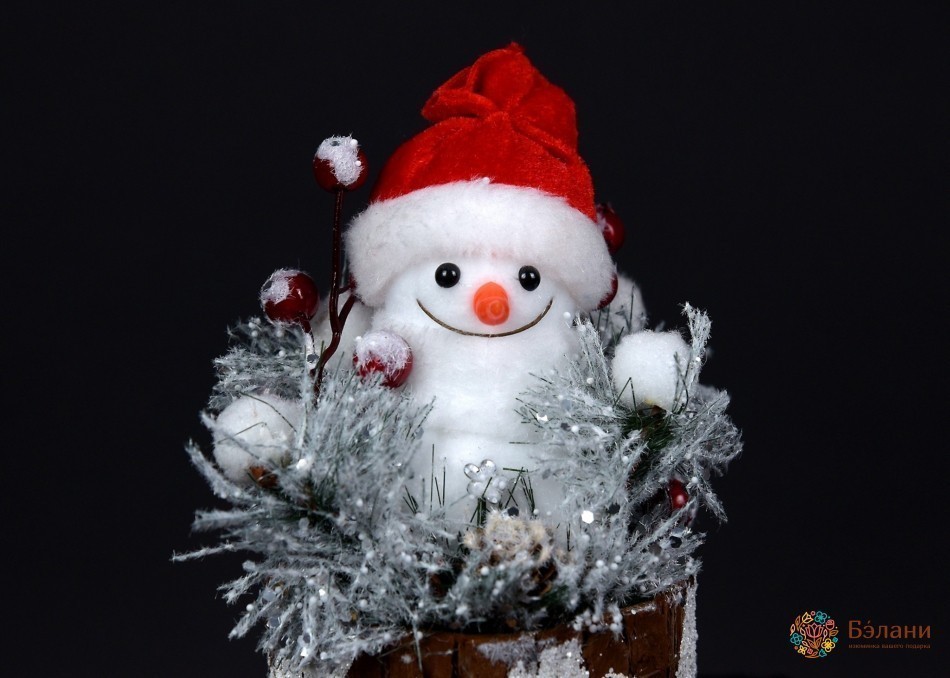 Новорічна коіпозиція "Сніговичок на пні" | 2