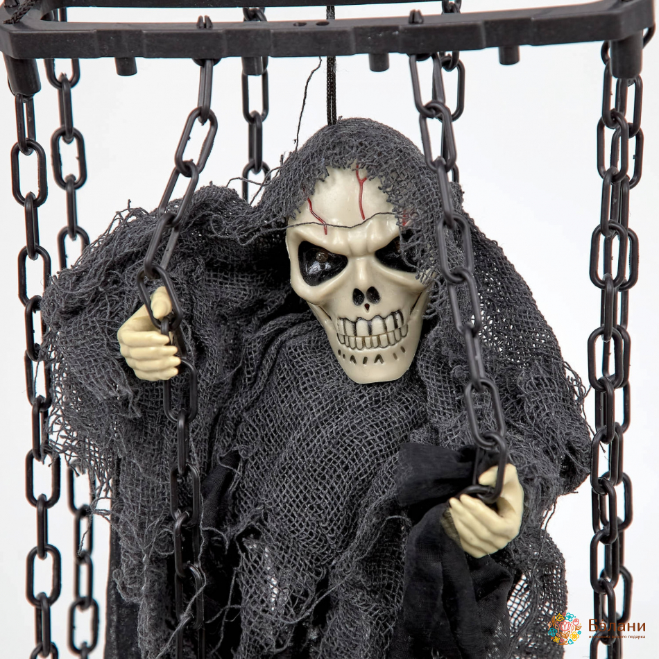 Анімований декор "Скелет у клітці" чорний | 2